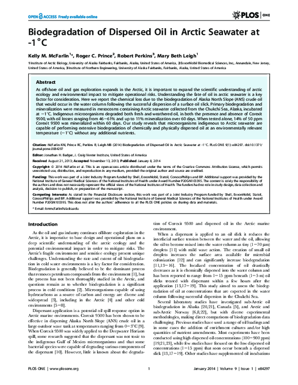 (PDF) Biodegradation of Dispersed Oil in Arctic Seawater at -1°C