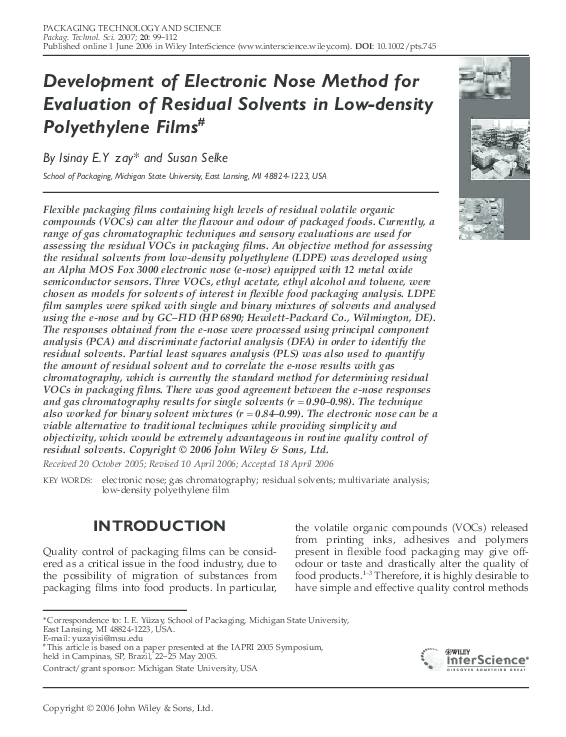 (PDF) Development of electronic nose method for evaluation of residual