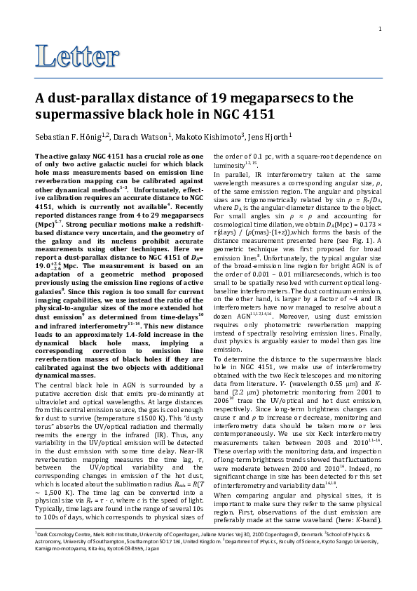 (PDF) A dust-parallax distance of 19 megaparsecs to the supermassive ...
