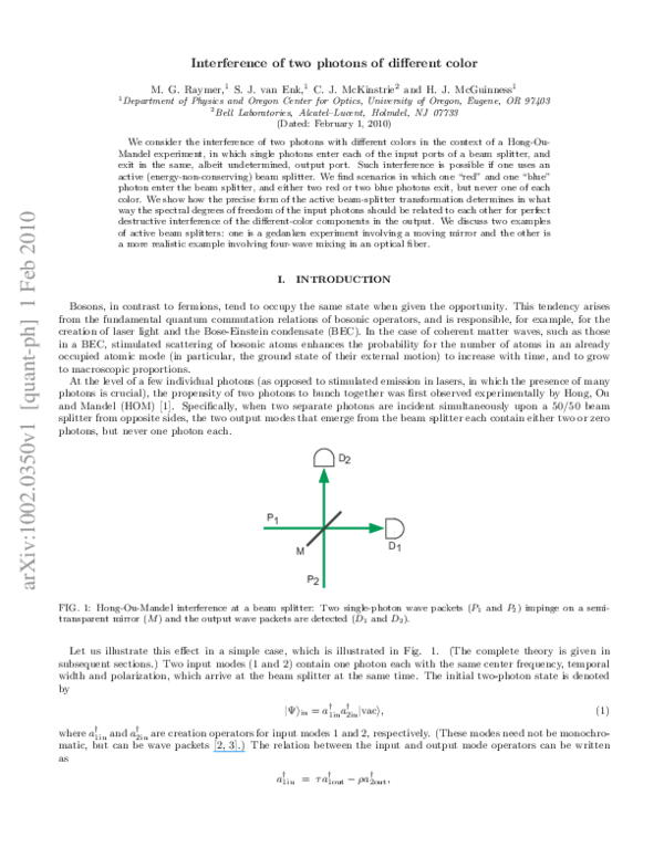 (PDF) Interference of two photons of different color