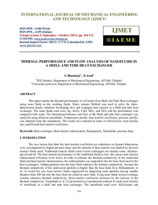 (PDF) THERMAL PERFORMANCE AND FLOW ANALYSIS OF NANOFLUIDS IN A SHELL ...