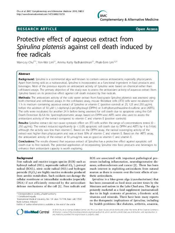 (PDF) Protective effect of aqueous extract from Spirulina platensis ...