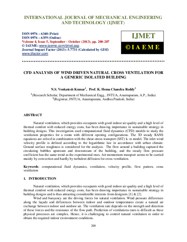 (PDF) CFD ANALYSIS OF WIND DRIVEN NATURAL CROSS VENTILATION FOR A ...