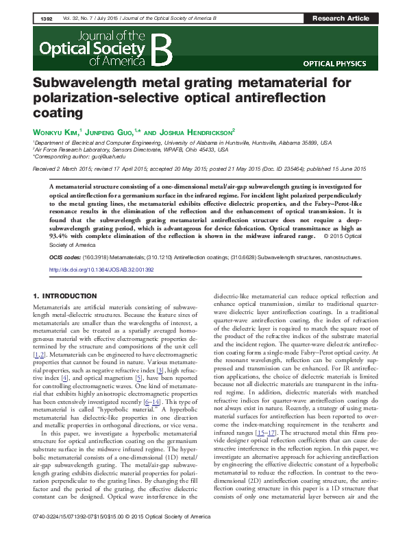 (PDF) Subwavelength metal grating metamaterial for polarization