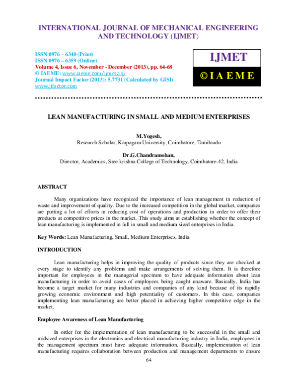 (PDF) LEAN MANUFACTURING IN SMALL AND MEDIUM ENTERPRISES