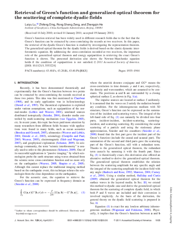 (PDF) Retrieval of Green’s function and generalized optical theorem for ...