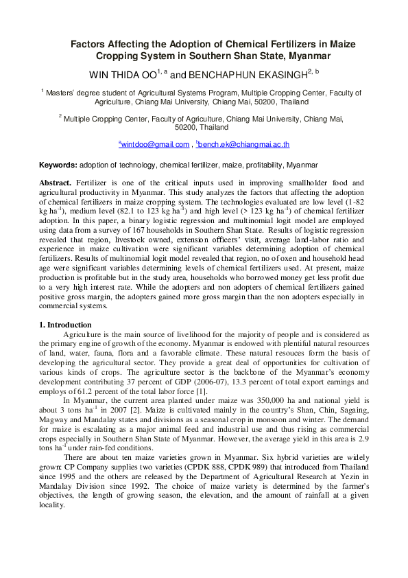 (PDF) Factors Affecting the Adoption of Chemical Fertilizers in Maize ...