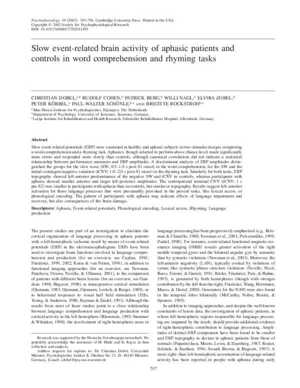 Slow event-related brain activity of aphasic patients and controls in ...
