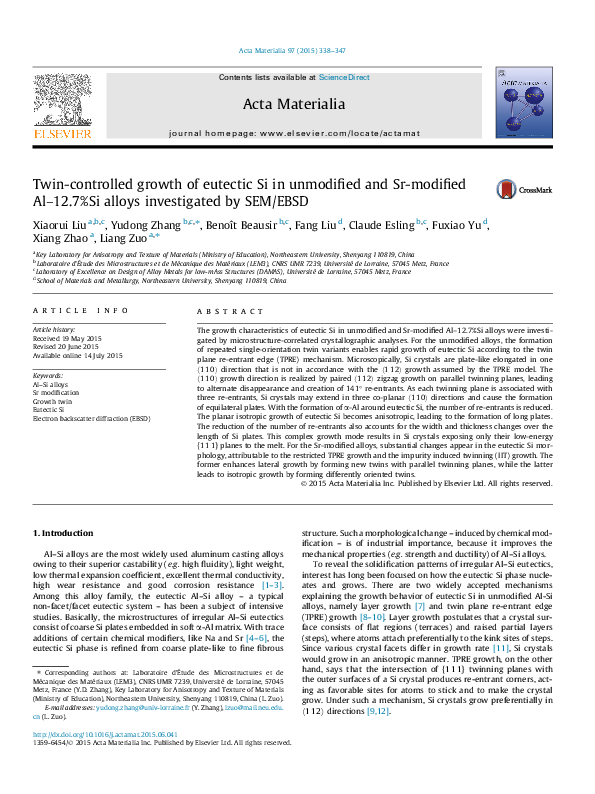 (PDF) Twin-controlled growth of eutectic Si in unmodified and Sr ...