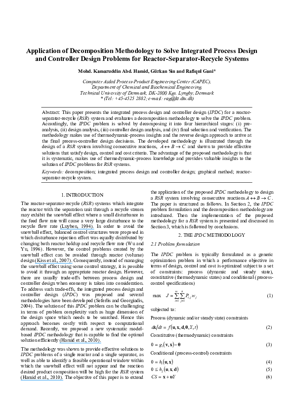 (PDF) Application of decomposition methodology to solve integrated ...