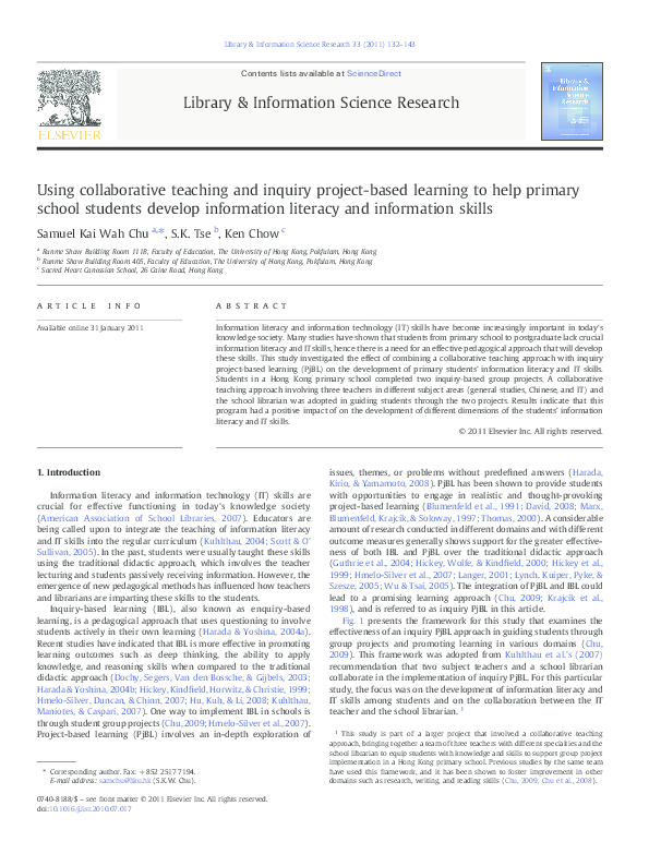 (PDF) Collaborative inquiry project-based learning: Effects on reading ...
