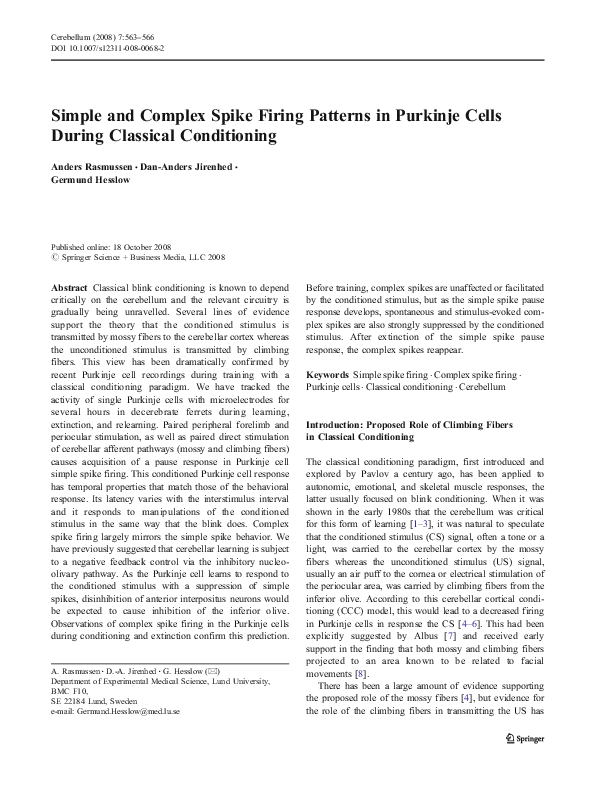 (PDF) Simple and Complex Spike Firing Patterns in Purkinje Cells During ...