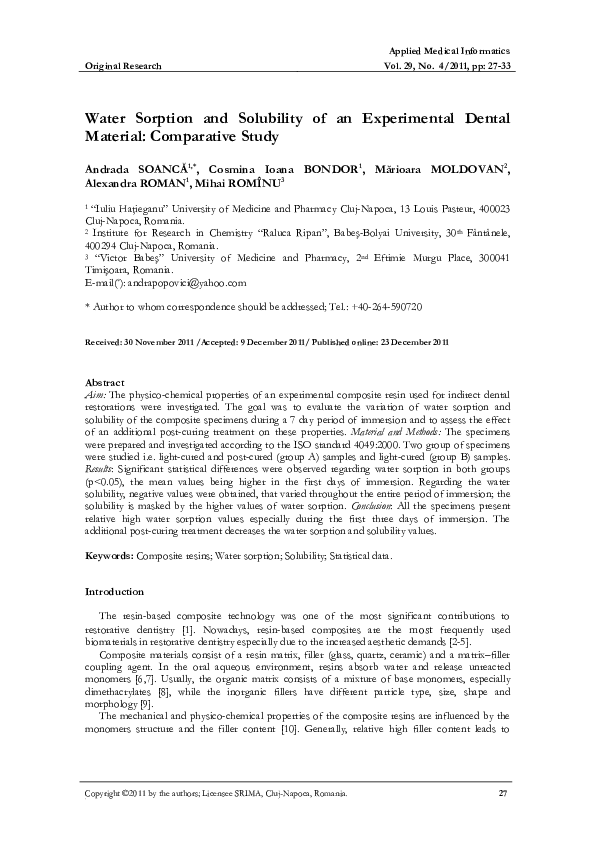 (PDF) Water sorption and solubility of dental composites and