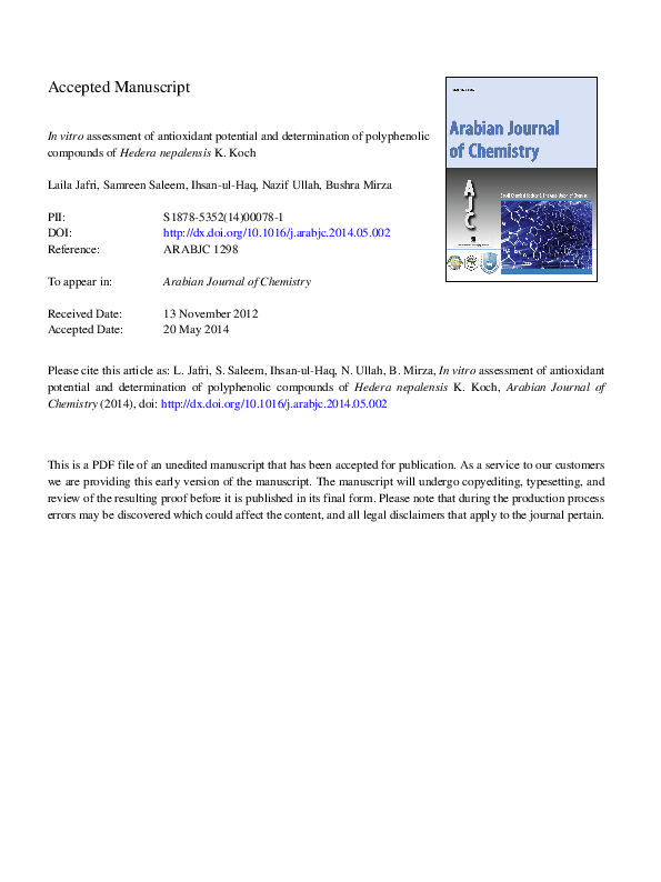 (PDF) In vitro assessment of antioxidant potential and determination of ...