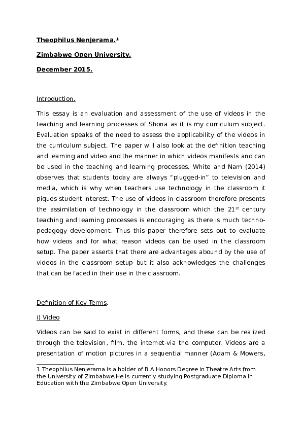 The use of videos in the teaching and learning process.