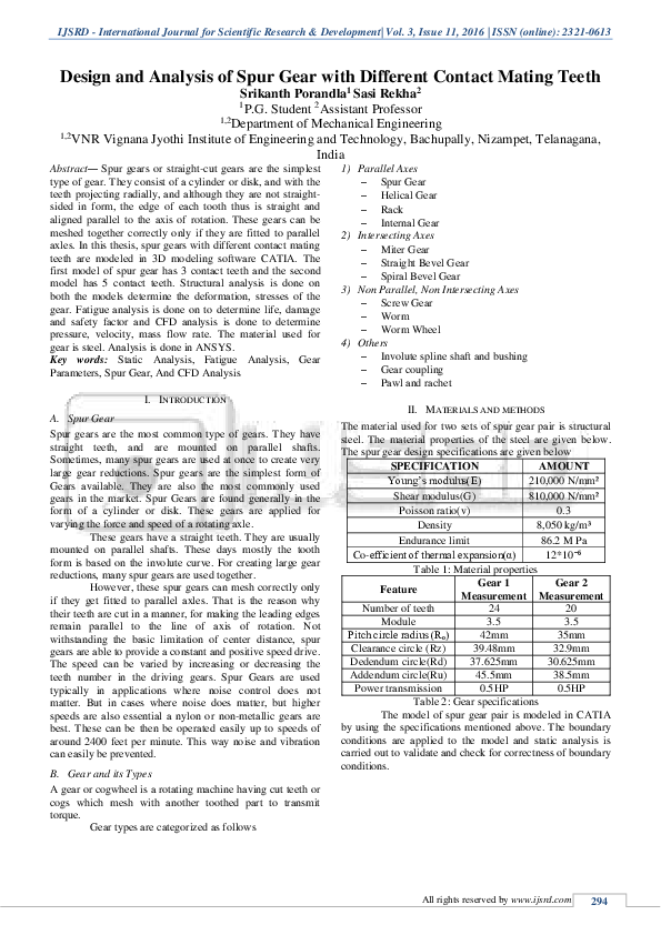 (PDF) Design and Analysis of Spur Gear with Different Contact Mating