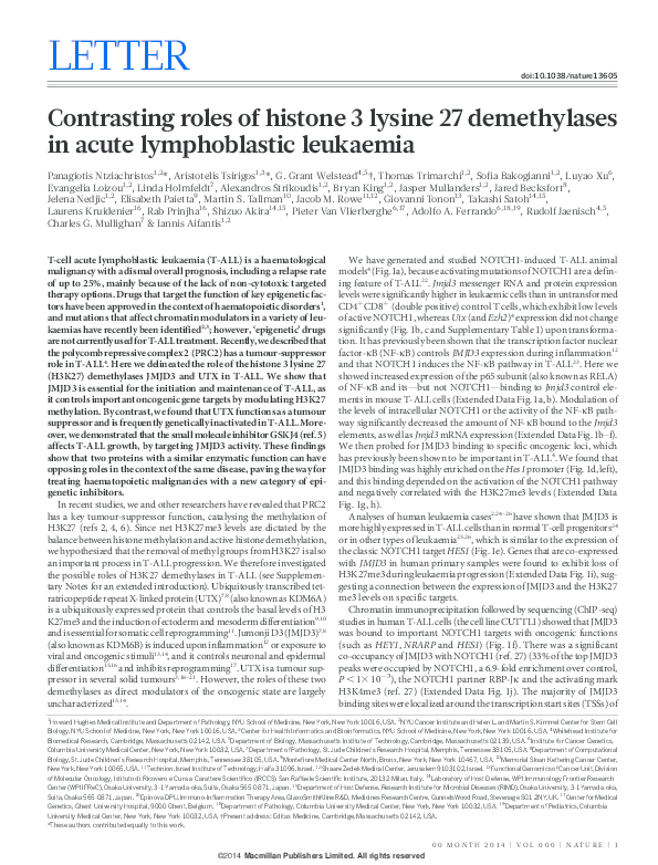 (PDF) Contrasting roles of histone 3 lysine 27 demethylases in acute ...