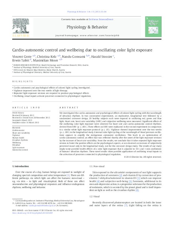 (PDF) Cardio-autonomic control and wellbeing due to oscillating color ...