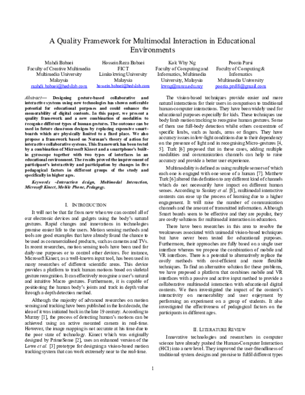 (PDF) A Quality Framework for Multimodal Interaction in Educational ...