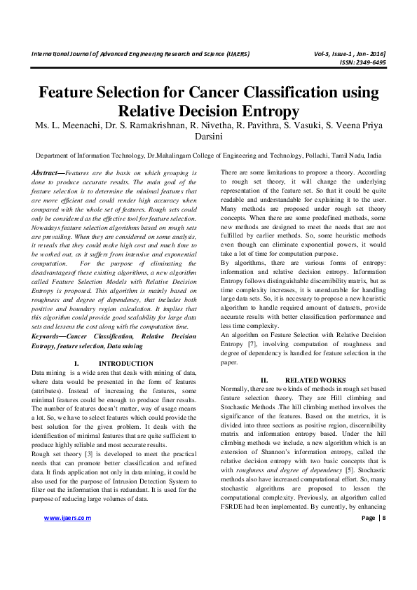 Feature Selection for Cancer Classification using Relative Decision Entropy