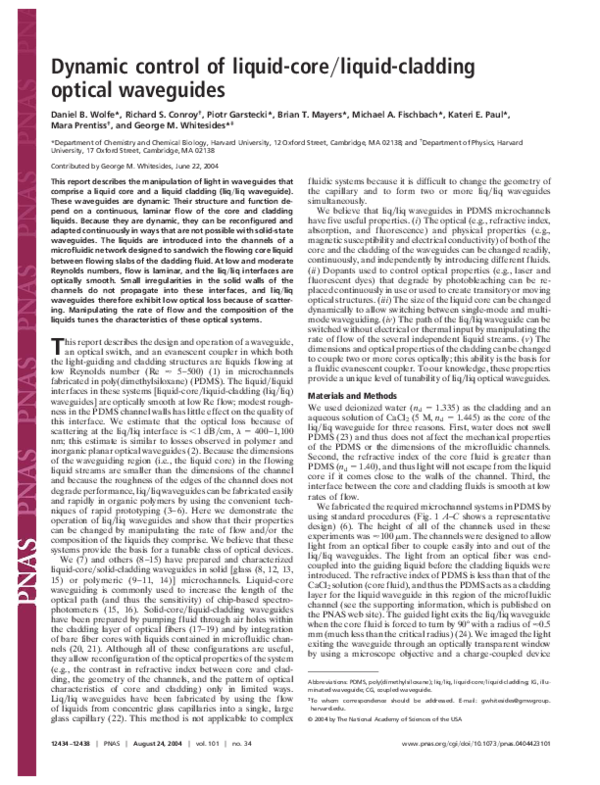 (PDF) Dynamic control of liquid-core/liquid-cladding optical waveguides