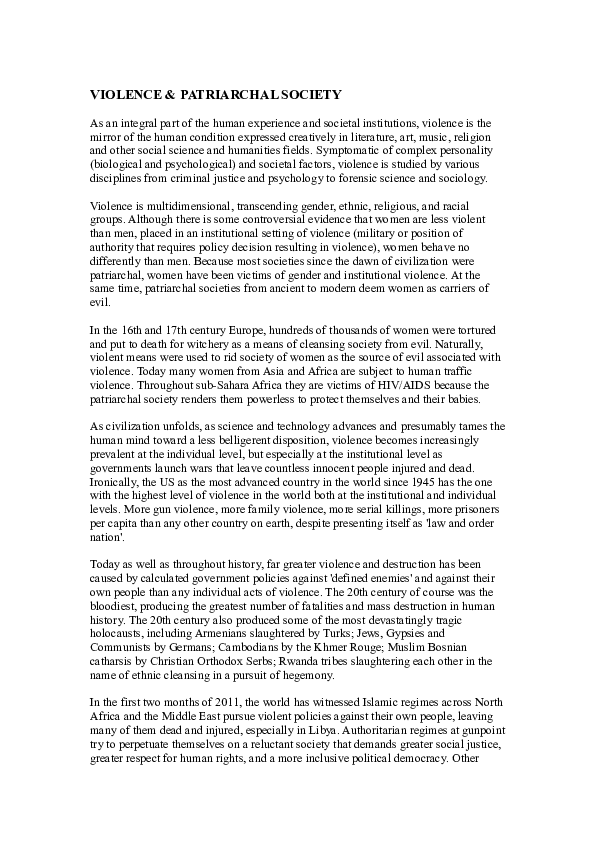 Women's role in patriarchal society essay picture