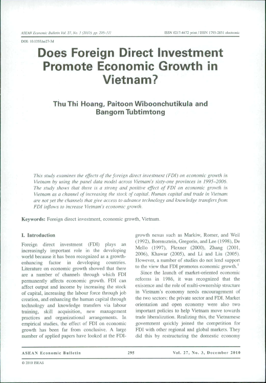 (PDF) Does Foreign Direct Investment Promote Economic Growth in Vietnam