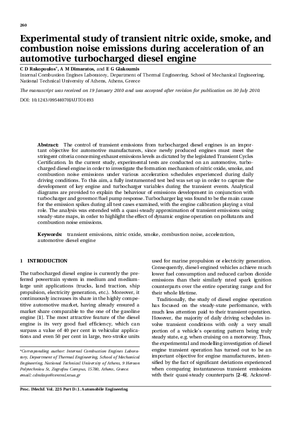 (PDF) Experimental study of transient nitric oxide, smoke, and