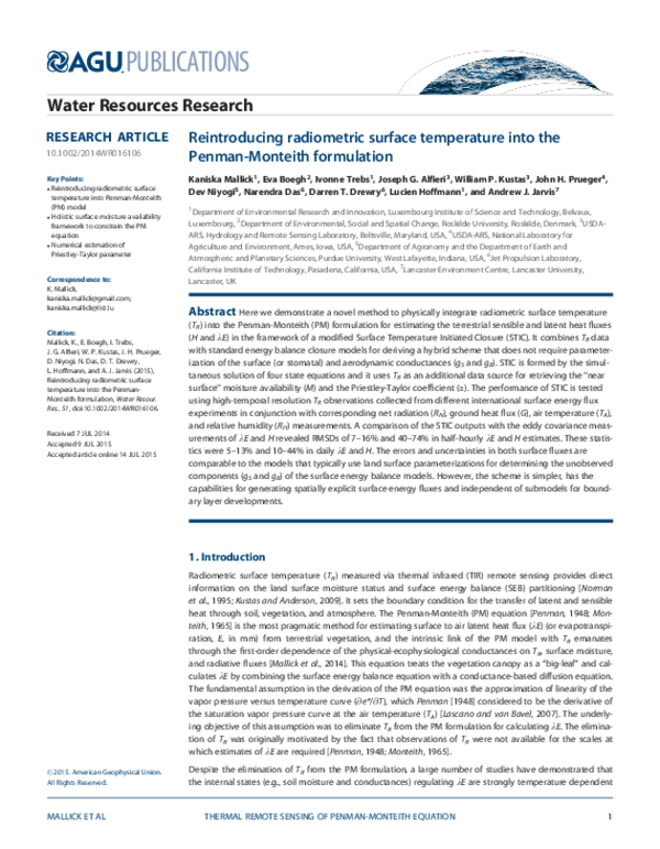(PDF) Reintroducing radiometric surface temperature into the Penman