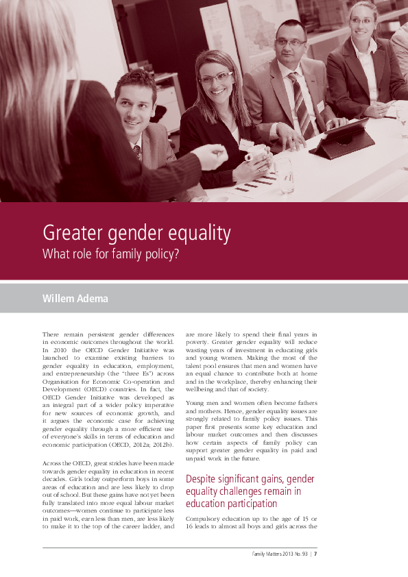 (PDF) Greater gender equality: What role for family policy?