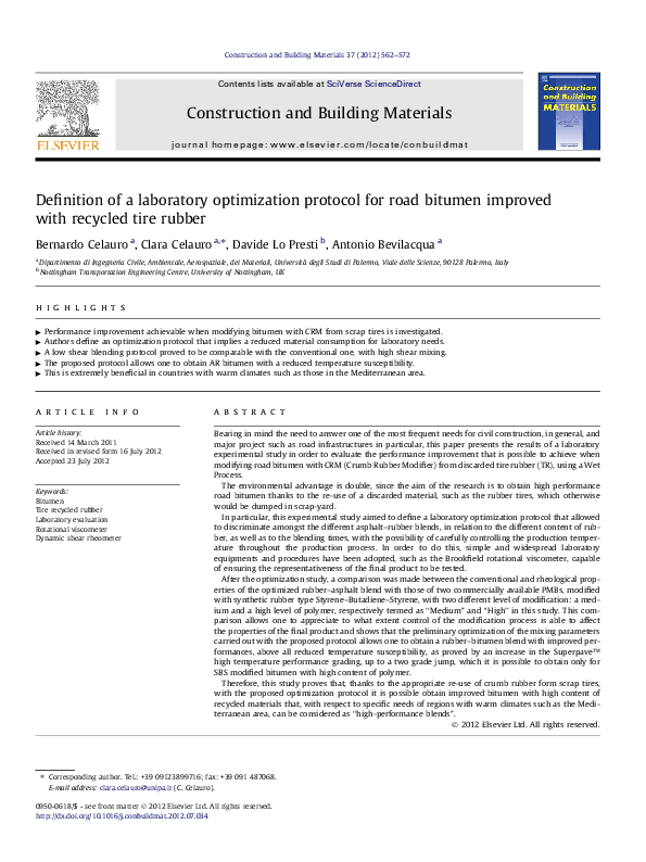 (PDF) Definition of a laboratory optimization protocol for road bitumen ...