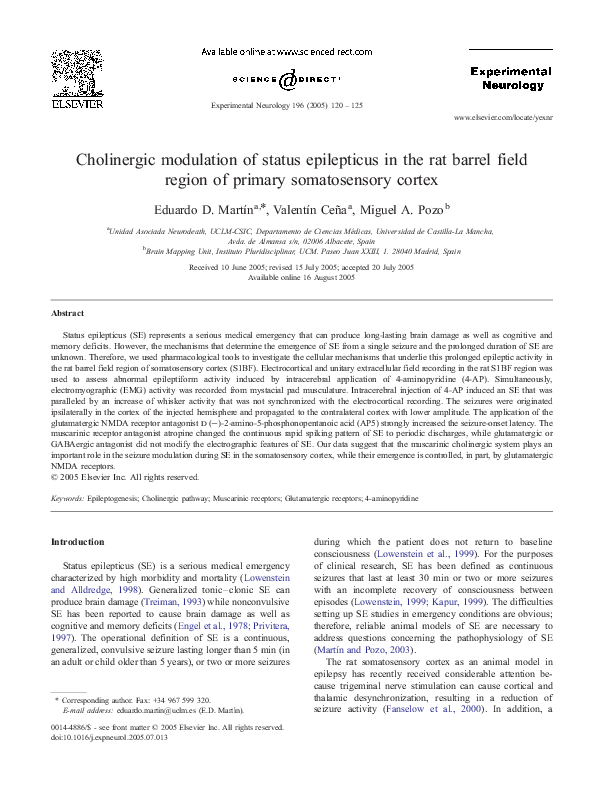 (PDF) Cholinergic modulation of status epilepticus in the rat barrel ...