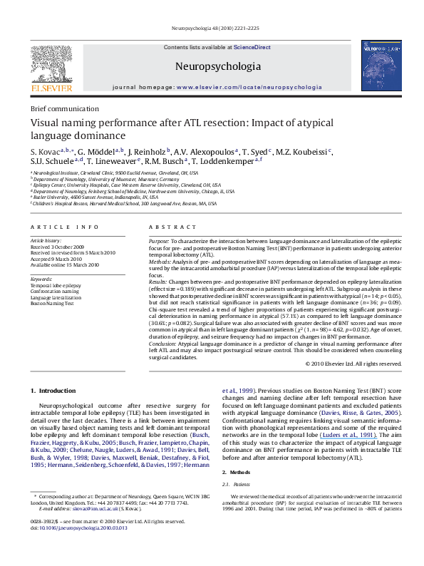 (PDF) Visual naming performance after ATL resection: Impact of atypical ...