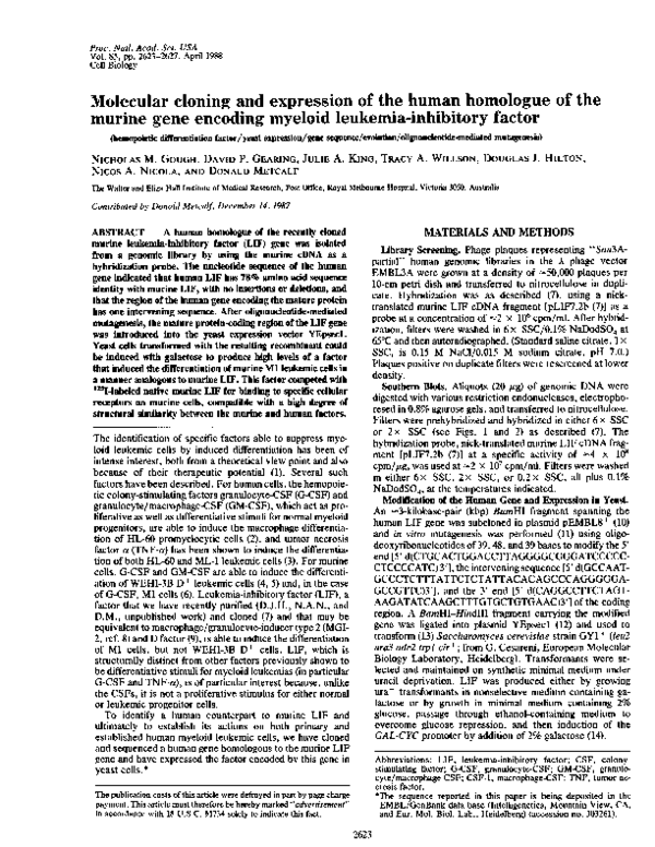 (PDF) Molecular cloning and expression of the human homologue of the ...