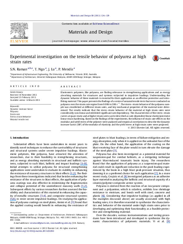 (PDF) Experimental investigation on the tensile behavior of polyurea at ...