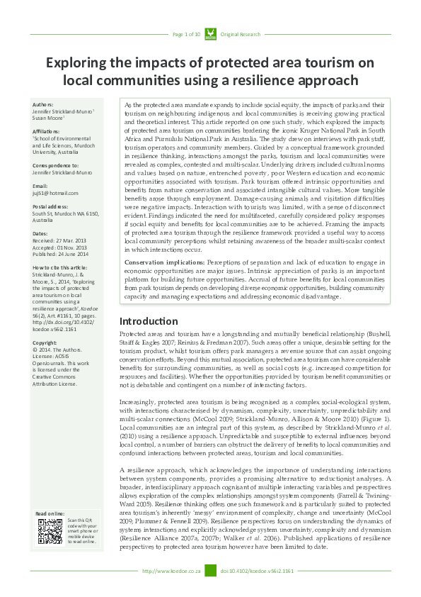 (PDF) Exploring the impacts of protected area tourism on local ...