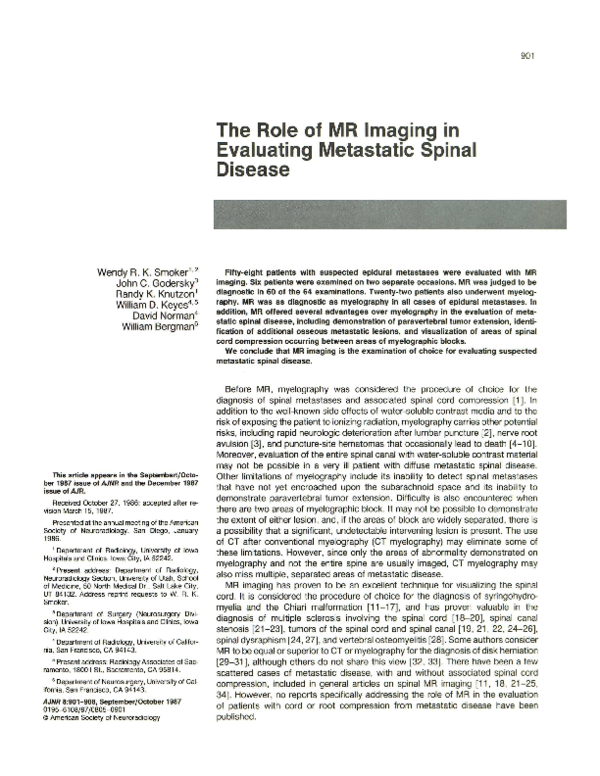 (PDF) The role of MR imaging in evaluating metastatic spinal disease