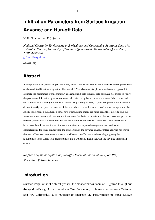 (PDF) Infiltration parameters from surface irrigation advance and run ...