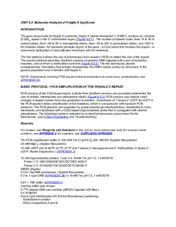 (DOC) Molecular Analysis of Fragile X Syndrome