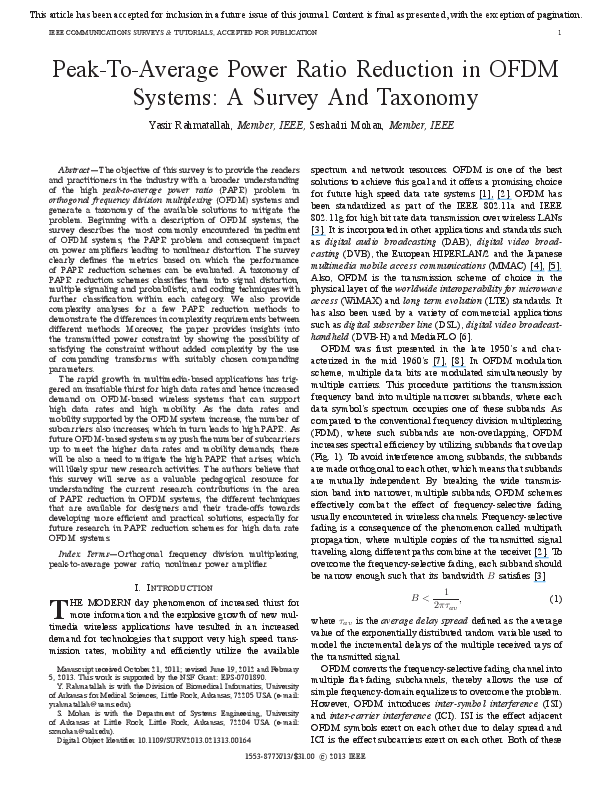 (PDF) Peak-To-Average Power Ratio Reduction in OFDM Systems: A Survey ...