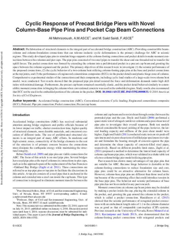 (PDF) Cyclic Response of Precast Bridge Piers with Novel Column-Base ...