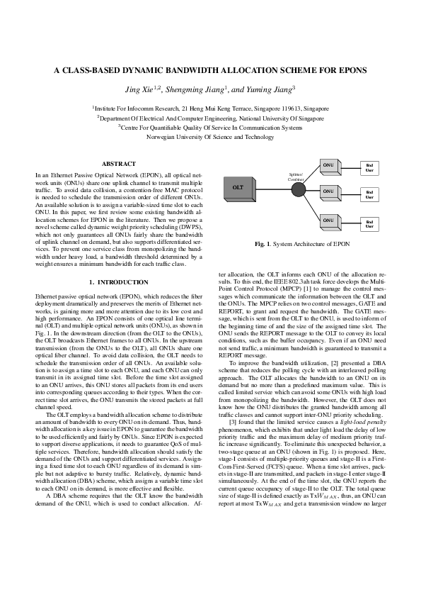 (PDF) A class-based dynamic bandwidth allocation scheme for EPONs