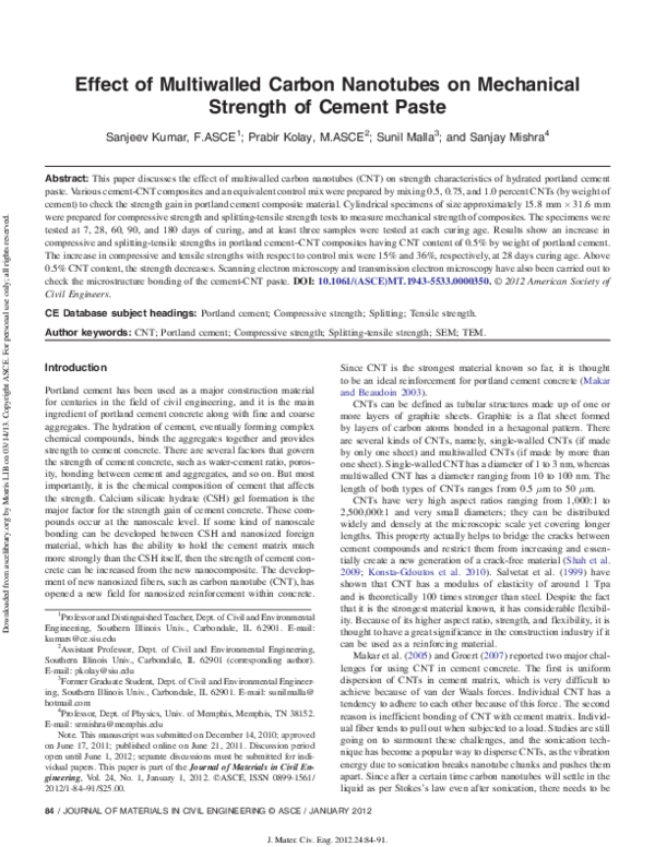 (PDF) Effect of Multiwalled Carbon Nanotubes on Mechanical Strength of ...