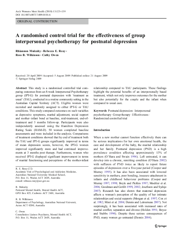 (PDF) A randomised control trial for the effectiveness of group ...