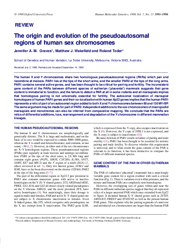 (PDF) The origin and evolution of the pseudoautosomal regions of human ...