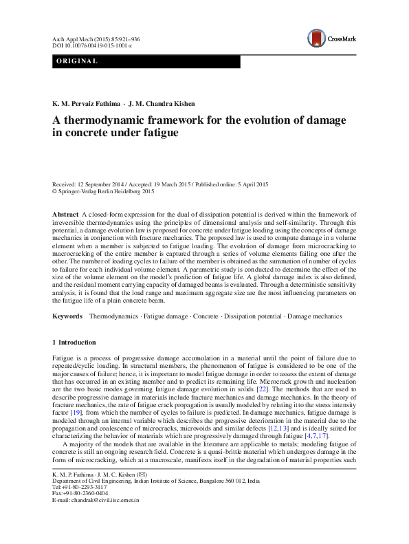 (PDF) A thermodynamic framework for the evolution of damage in concrete ...