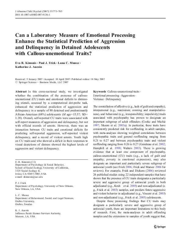 (PDF) Can a Laboratory Measure of Emotional Processing Enhance the ...