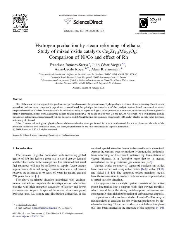 (PDF) Hydrogen production by steam reforming of ethanol