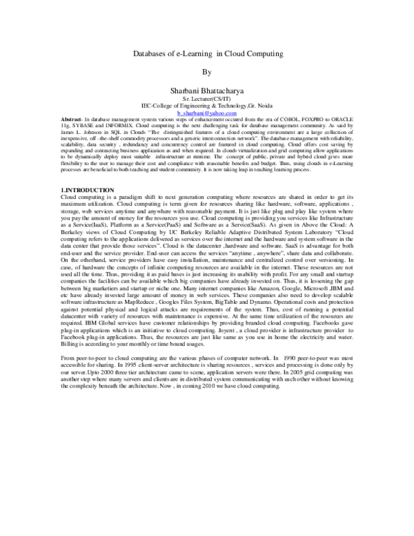 (PDF) Database of e-learning in Cloud Computing
