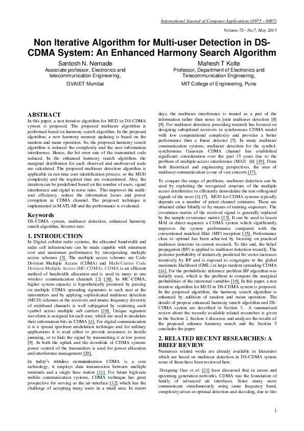 (PDF) Non Iterative Algorithm for Multi-user Detection in DS-CDMA ...